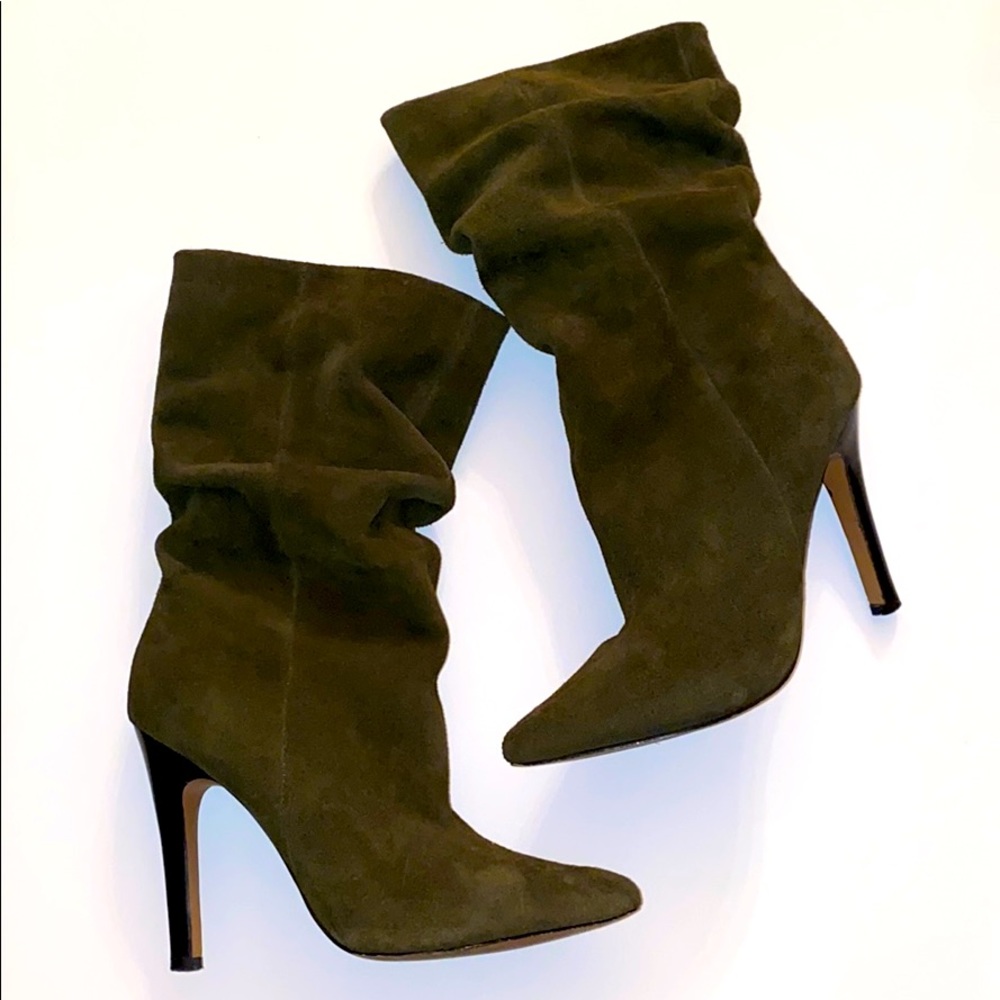 Aldo Olive Green suede pointed toe calf boot